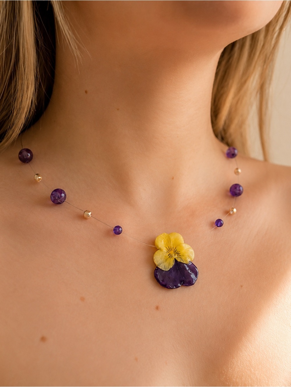 Amethyst & Viola Floating Necklace